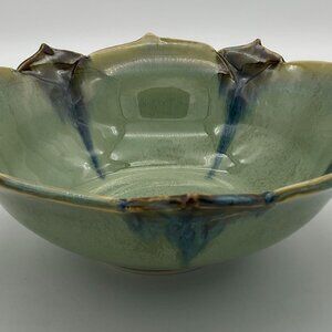 Joyce Inderbitzin Double Lotus Original Handmade Art Pottery Stoneware 8in Bowl